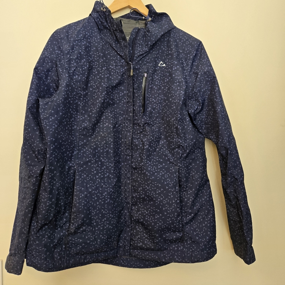 Women's Blue Patterned Rain Jacket - Picture 1 of 7